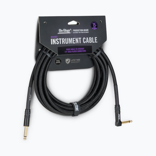 Production-Grade Braided Instrument Cable (Right Angle to Straight) 15 ft