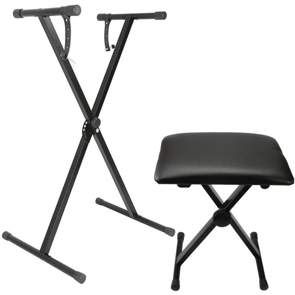 X-type Keyboard Stand And Adjustable Folding Piano Bench Stool Seat -Black