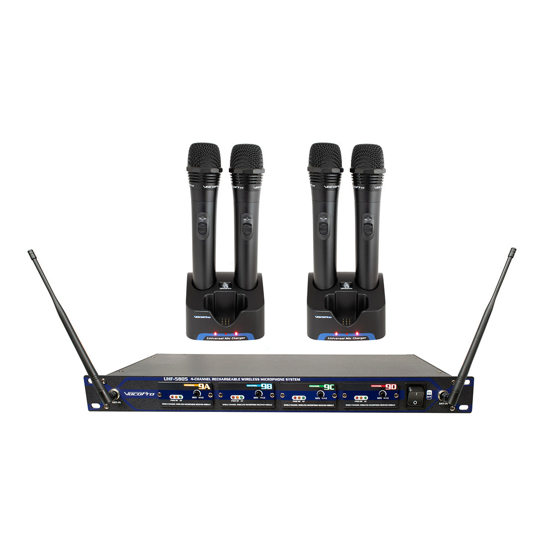 VOCOPRO | UHF-5805    Professional Rechargeable 4-Channel UHF Wireless Microphone System