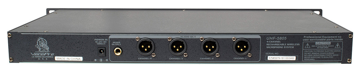 VOCOPRO | UHF-5805    Professional Rechargeable 4-Channel UHF Wireless Microphone System